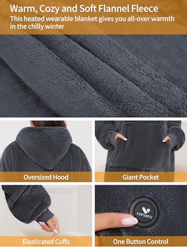 VOFUOTI MAX Wearable Heated Blanket,Cordless Electric Blanket with 16000mAh Battery,Heated Robe Oversized Shawl with Sleeve