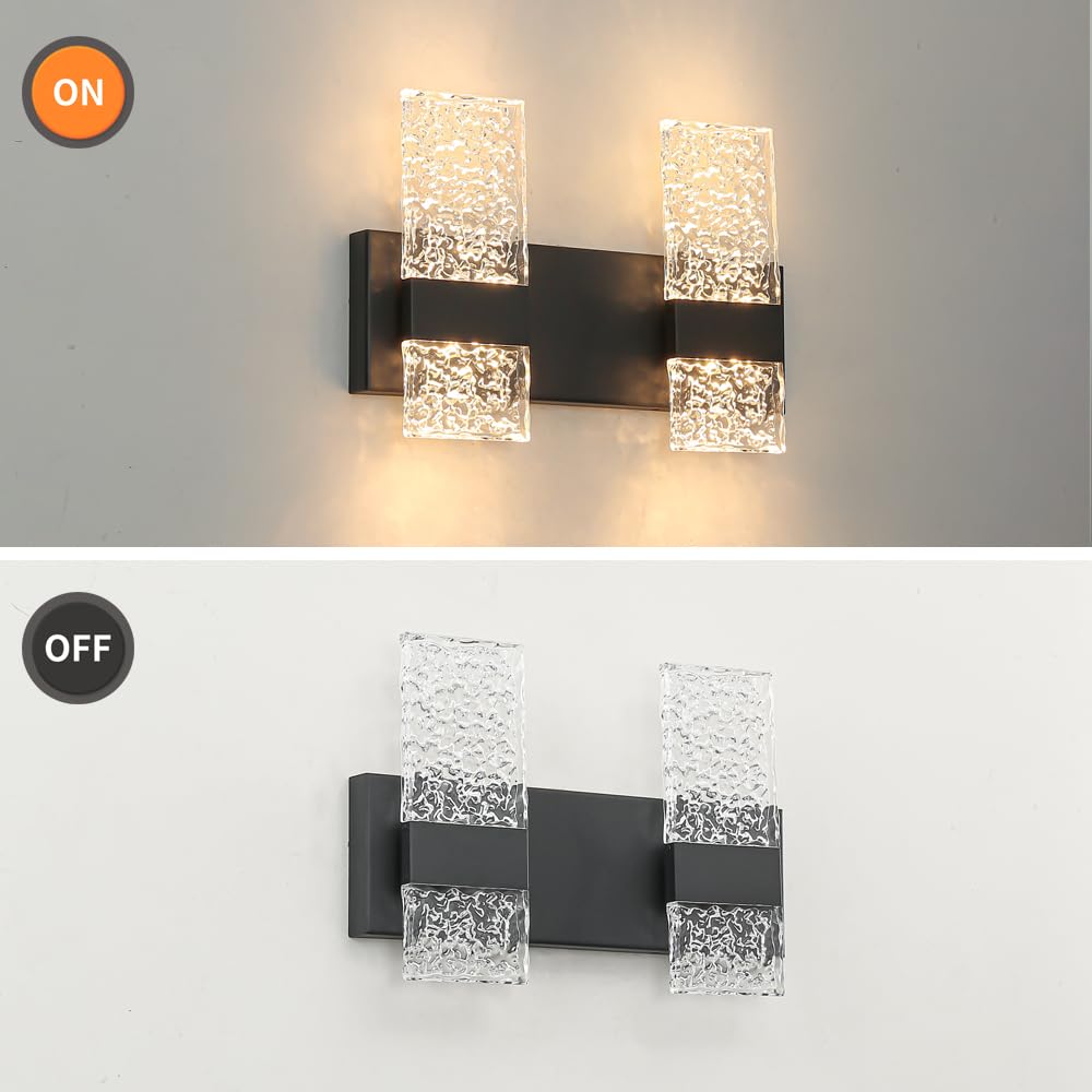 Modern Matte Black 4-Lights Bathroom Vanity Light  Led Bathroom Light Fixtures Over Mirror  Dimmable Acrylic Wall Lighting Fixtures  Hardwired Wall Light(H9.25In  L13.78In)