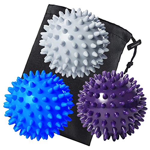 Benvo Spiky Massage Balls Pack of 3 Muscle Roller Lacrosse Balls for Plantar Fasciitis Back Shoulder Pain Relief Foot Musc...