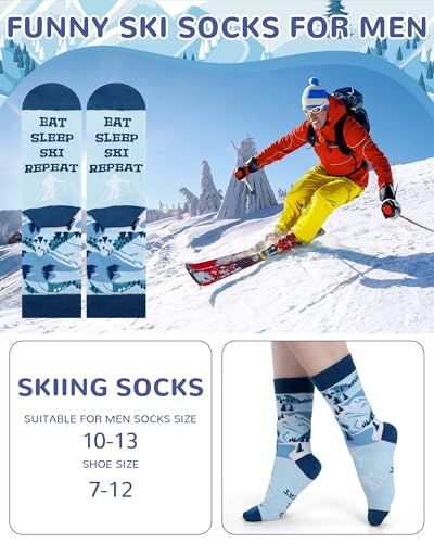 Maiteenly 6 Pairs Funny Ski Crew Socks Novelty Skiing Gift Socks Winter Snowboarding Gift for Ski Lovers Skiers Men Women