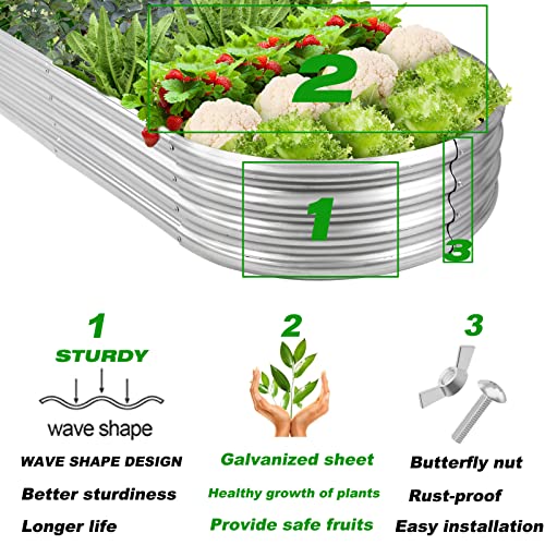 Rakukiri Raised Garden Bed Galvanized Planter Box Outdoor, 5ft Oval Large Rot-Resistant Metal Garden Bed Planter for Veget...