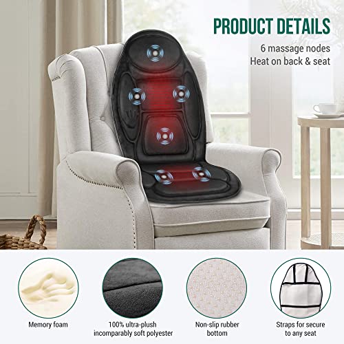 Snailax Back Massager with Heat, Memory Foam Chair Massage Pad, 5 Massage Modes & 2 Heat Settings, Seat Massager for Offic...