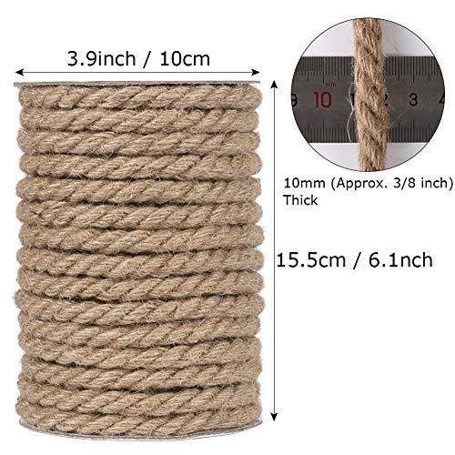 Tenn Well 10mm Jute Rope, 50 Feet 3/8 inch Heavy Duty and Thick Twine Decorative Rope for Crafting, Cat Scratch Post, Gard...