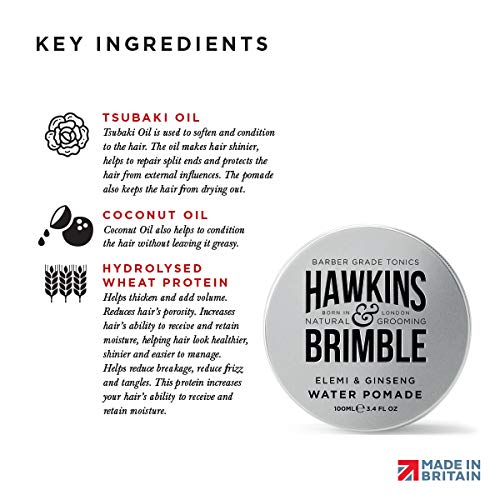 Hawkins & Brimble Water Based Pomade for Men, 100ml - Firm Hold Hair Styling with Elemi & Ginseng Scent