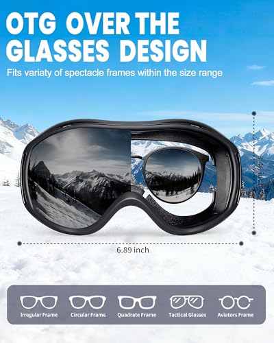 SPOSUNE OTG Ski Goggles Men Women, Over Glasses Anti Fog Snowboard Goggles, UV Protection Snow Goggles for Adult & Youth