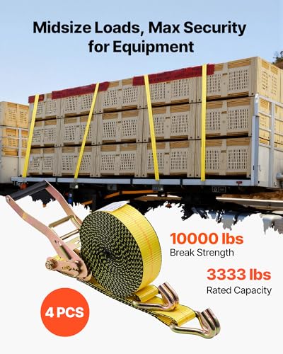 VEVOR Ratchet Straps, 2 in x 30 ft, Heavy Duty Tie Down Straps with Double J Hook, 10,000 lbs Break Strength, Carry Bag, T...
