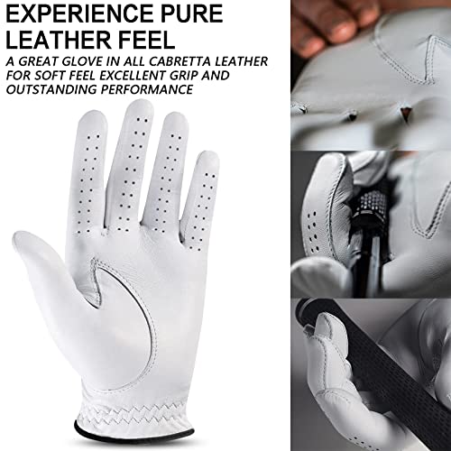 FINGER TEN Mens All Premium Soft Cabretta Leather Tour Fit Grip Left Hand Lh Right Hand Rh with Cadet Size Golf Gloves Val...