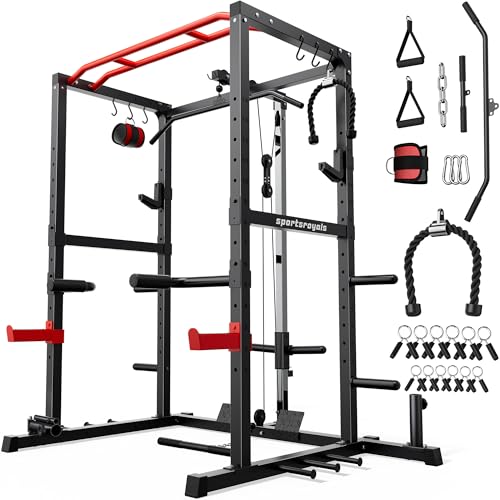 Sportsroyals Power Cage,1600lbs Multi-Function Power Rack with Adjustable Cable Crossover System and More Training Attachm...