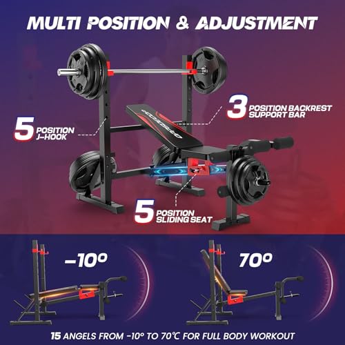 OPPSDECOR 900 LBS Weight Bench Set with Squat Rack, Adjustable Bench Press Set with Leg Extension and Leg Curl, Foldable F...