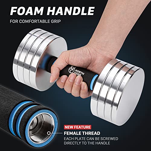 Northdeer V2.0 Upgraded Adjustable Steel Dumbbells 40LB / 60LB - 2 in 1 Dumbbell Barbell Set for Home Gym Workout - Compat...