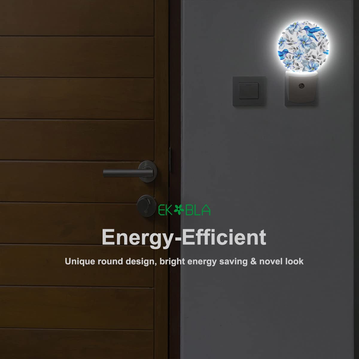 Ekobla Blue Hummingbirds Floral Night Light Birds Peony Flowers With Leaf Plug-In Nightlights Auto On/Off Led Lighting 0.5W Sleep Friendly For Men Women