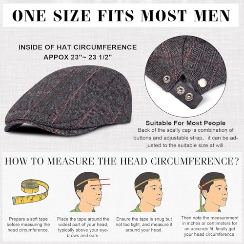 Senker Fashion 2 Pack Newsboy Cap for Men Adjustable Herringbone Tweed Wool Hats Blend Flat Cap Ivy Cabbie Driving Hat