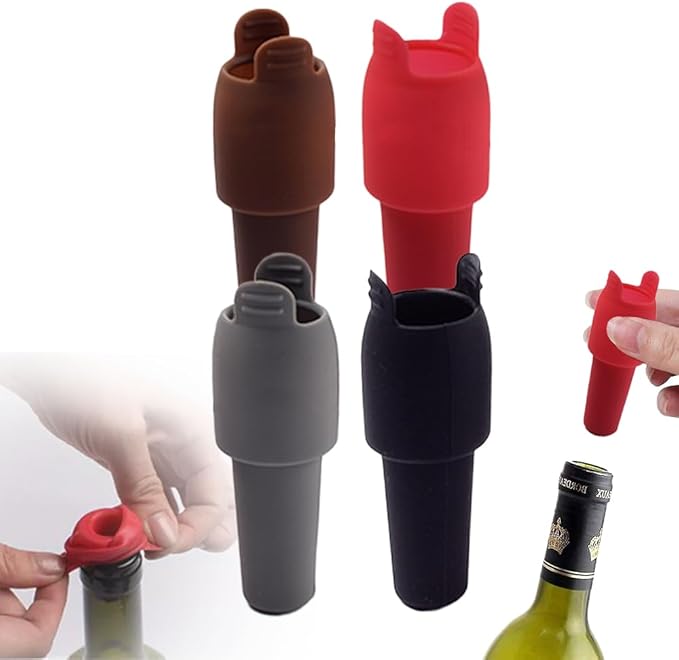 Silicone Wine Stopper for Wine Bottles, 2026 Upgrade Reusable Wine Stoppers for Wine Bottles, Seal Bottle Cover for Beer Champagne, Glass Bottle Sealer Covers Wine Stoppers for Home Use (4)