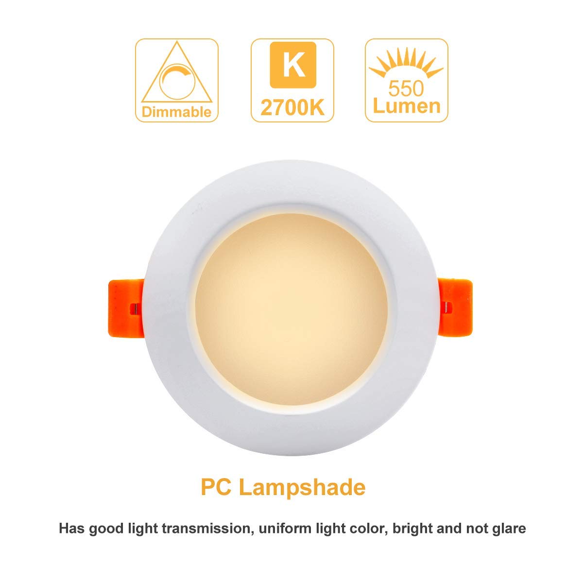 YGS-Tech 3.5 Inch LED Recessed Lighting, Dimmable 7W, CRI80, 2700K Ultra Warm White, Model YGS-DL-7WU