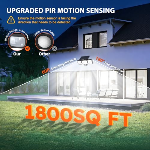 WdtPro Solar Lights Outdoor Flood Light, 3500LM Bright Motion Sensor Outdoor Lights, 3 Heads & Upgrade Glass Panel, LED So...