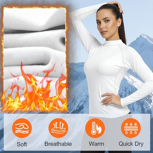 Coume 4 Pack Women Thermal Turtleneck Shirts Women Mock Turtle Neck Long Sleeve Tops Fleece Lined Compression Basic Layer