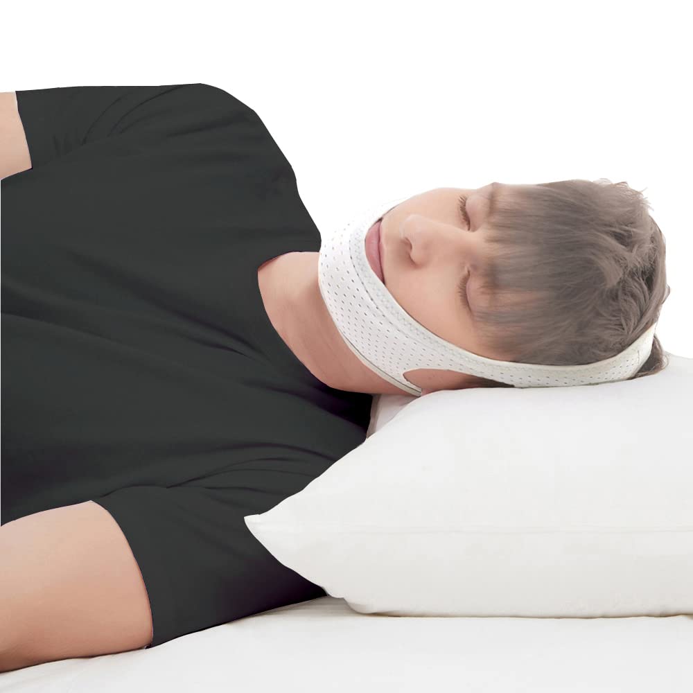 Anti Snoring , Cpap Users, Comfortable Mesh White Cpap Chin Straps for Men Women, Effective Adjustable Anti Snore Chin Straps to Keep Mouth Closed While Sleeping
