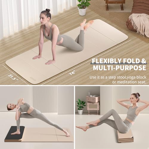 Foldable Yoga Mat Extra Thick & Large (74" x 31.5" x 0.32"), Double-Sided Non Slip & Lightweight Fitness Mat, 8mm Thick Wi...