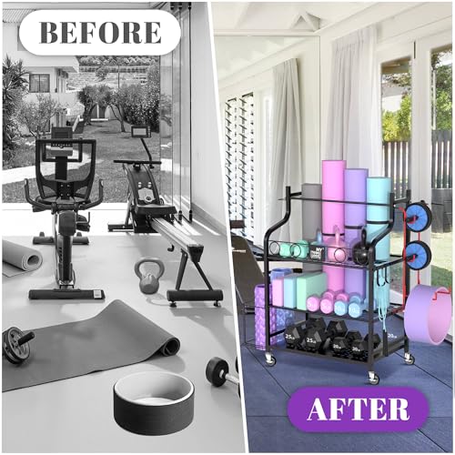 Mythinglogic Yoga Mat Storage Racks,Home Gym Storage Rack for Dumbbells Kettlebells Foam Roller, Yoga Strap and Resistance...