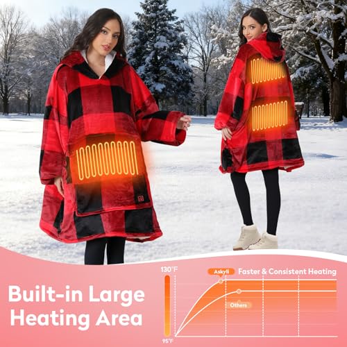 Askyli Wearable Heated Blanket Hoodie, Oversize Portable USB Heated Hooded Blanket 3 Heat Level, Overheat Protection Elect...