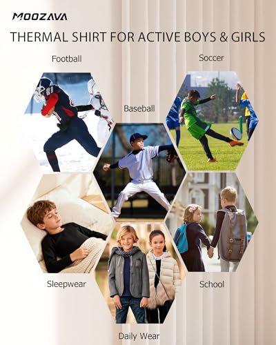 Moozava Boys Compression Thermal Shirt Long Sleeve Fleece Lined Youth Undershirt Kids Football Baseball Soccer Base Layer Top