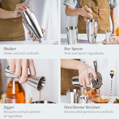 X Home Cocktail Shaker Set, Professional 4-Piece Bartender Kit with Boston Shaker, Hawthorne Strainer, Double Measuring Co...
