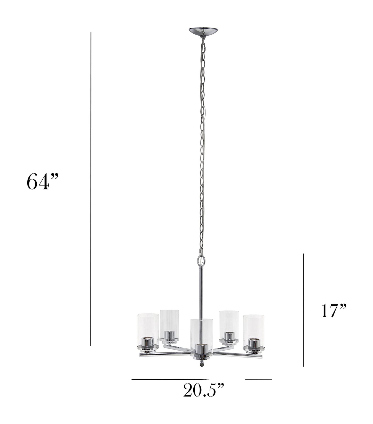 Elegant Designs 5-Light Chandelier, Chrome, 20.5in Metal & Glass, Model PT1019-CHR, Vintage Modern Design for Kitchen, Living Room, Dining Room