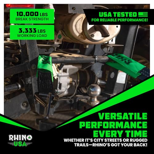 Rhino USA Axle Tie Down Straps - Lab Inspected 11,128lb. Break Strength - Heavy Duty Protective Sleeves & D Rings to Ensur...