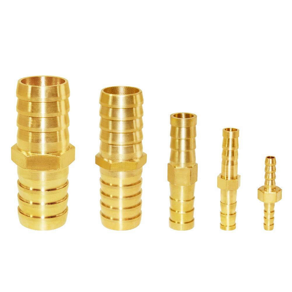 JoyTube Brass Hose Barb Fitting Metals Splicer Mender, 1/4" Barb Hose Union Fuel Gas Water Air (Pack of 12)