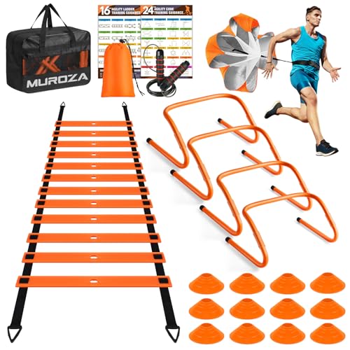 MUROZA Agility Ladder, Agility Speed Training Equipment Set, 20ft Speed Ladder, 12 Soccer Cones, 4 Hurdles, Jump Rope, Run...