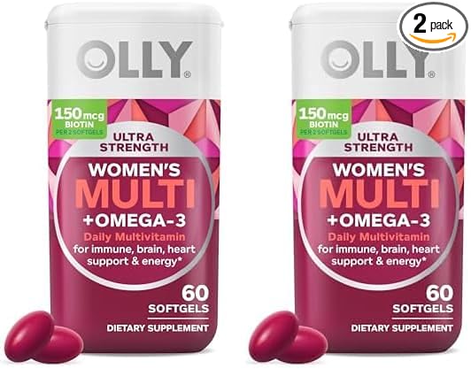 OLLY Ultra Women's Multi Softgels, Overall Health and Immune Support, Omega-3s, Iron, Vitamins A, D, C, E, B12, Daily Multivitamin, 30 Day Supply - 60 Count (Pack of 2)