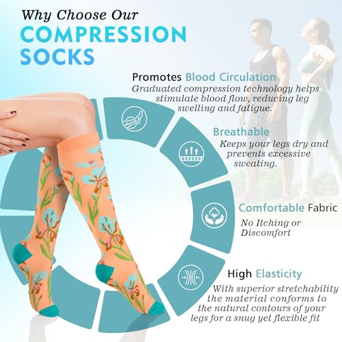 OUIVIAL 6 Pairs Compression Socks for Women Men 20-30mmhg Graduated Support Knee High Socks for Nurse Travel Flight