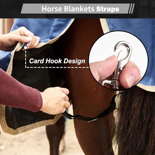Horse Blanket Sheet Leg Straps, Replacement Stretchy Belly Strap with Double Swivel Snaps, Adjustable Length from 24 to 42...