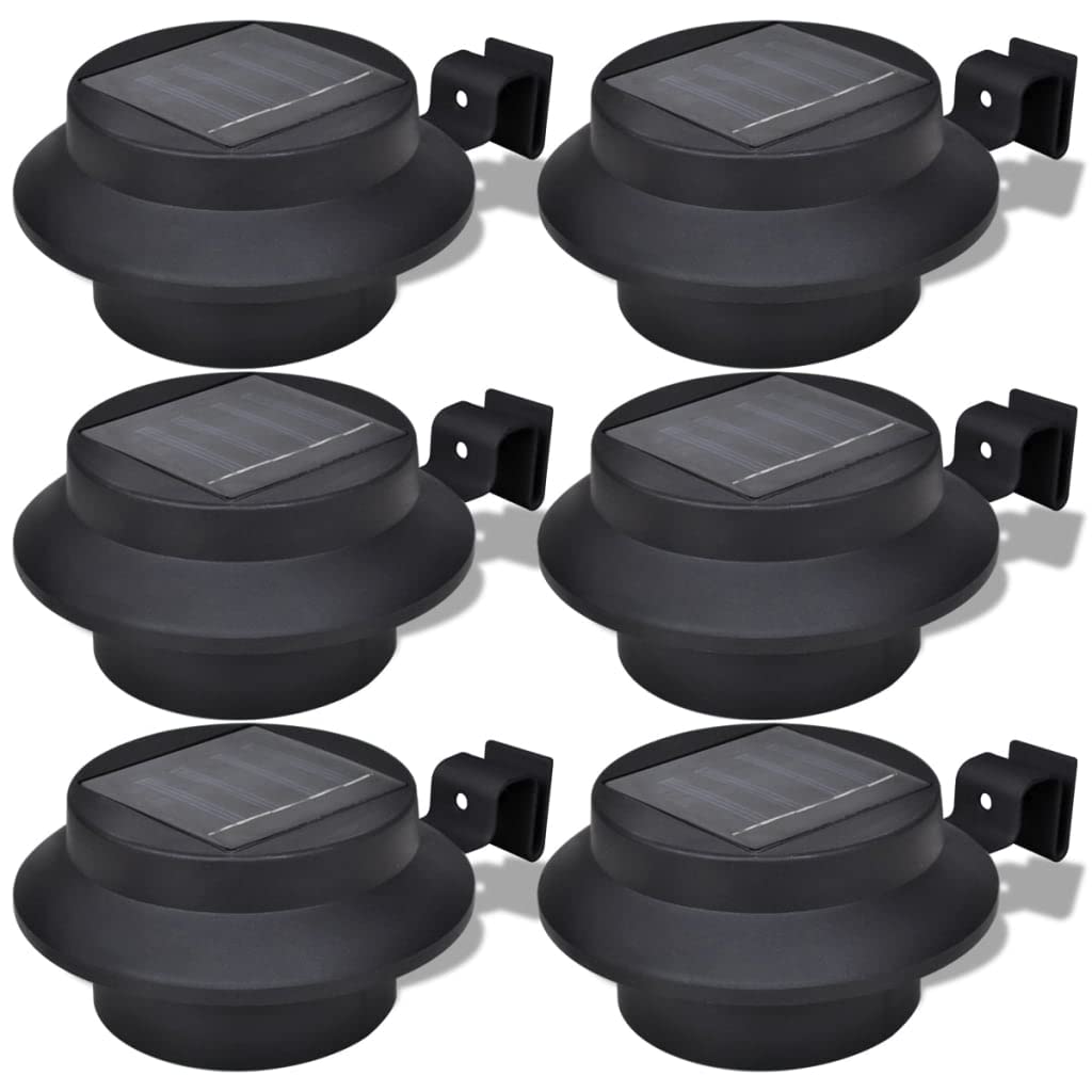Vidaxl 6 Pcs Outdoor Solar Lamp Set, Led Fence Lights, Black, Durable Plastic, Energy-Saving, Easy Installation, Model 41180