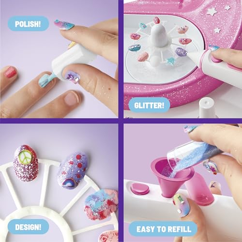 Claire's Kids Nail Art Kit, 67-Piece Airbrush Glitter Salon Nail Charms & Accessories Set, Polish, Press-On Nails, Sticker...