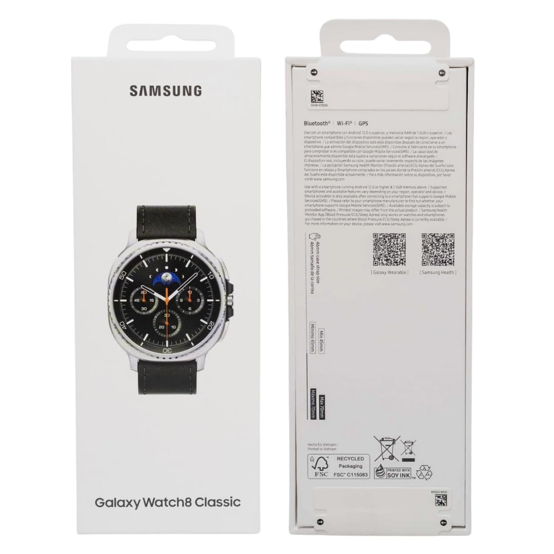 SAMSUNG Galaxy Watch 8 Classic | 46mm, Rotating Bezel | AI Smartwatch w/ 1.34" AMOLED, Wear OS 6, Wi-Fi, Bluetooth, GPS Fitness Tracker, IP68 | International Model L500 | w/Fast Charger, Black