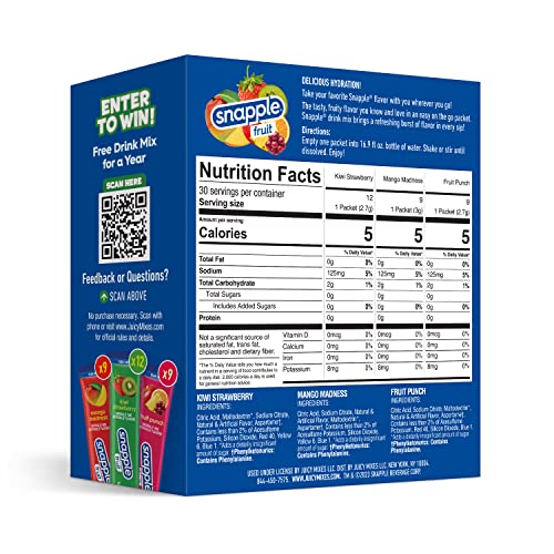 Snapple Powder Drink Mix Variety Pack - 30 Powder Sticks | Assorted Flavors, Zero Sugar | On-the-Go Hydration for Refreshi...