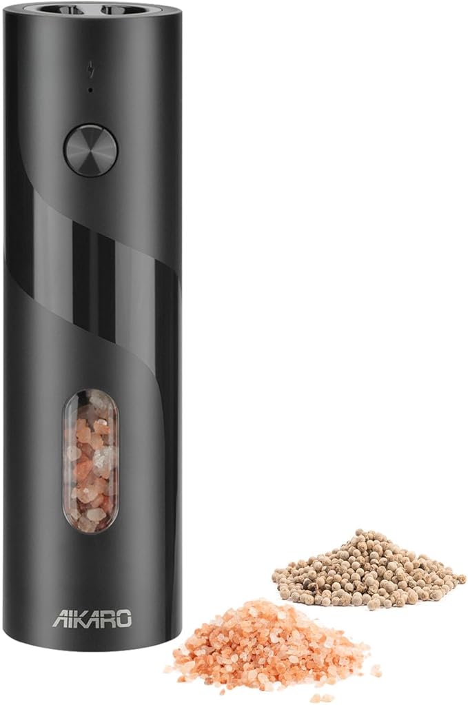 AIKARO - Electric Salt and Pepper Mill Automatic Spice Grinder, Battery Operated