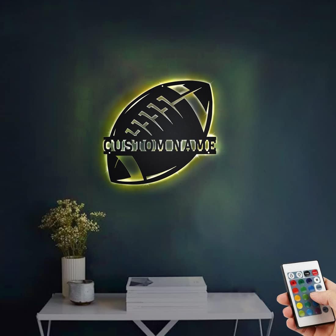 Personalized Name 7 Colors Football lamp Custom Wall Art Night Light LED Name Sign Gift for Boys Men Girls (E-Football)