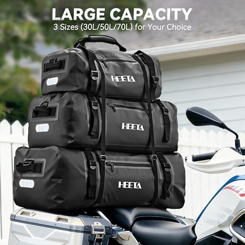 HEETA Waterproof Motorcycle Dry Duffel Bag, Luggage Travel Tail Bag Saddle Bags with Zippered Closure & Pocket, Shoulder S...