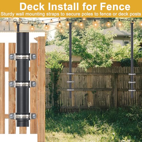 String Light Poles for Outside Deck 2 Pack 8FTHeavy Duty Metal Garden Outdoor Light Poles for Solar String Light Bulbs Han...