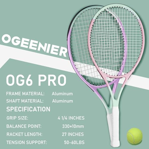 OGEENIER 27" Tennis Racket Set for Adults, Pre-Strung Tennis Racquets for Beginners, 2-Player Recreational Tennis Set with...