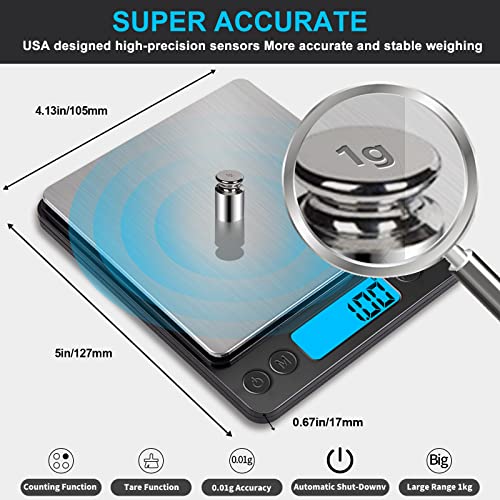 Small Digital Gram Scale 1000g by 0.01g, MEIYA High Accuracy Scale for Food Ounces and Grams, Upgrade USB Charging Kitchen...