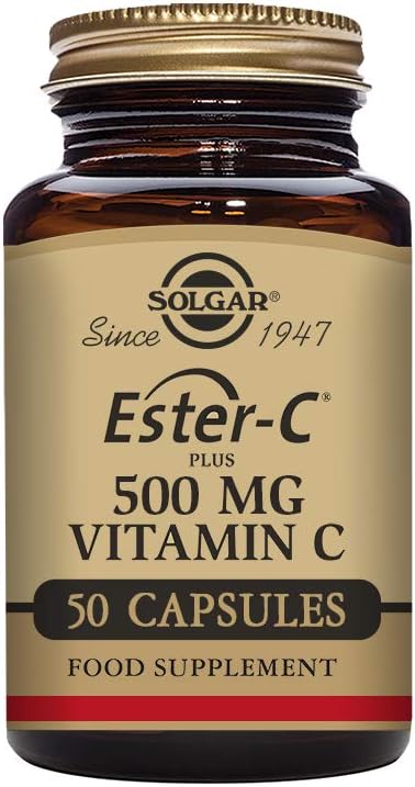 SOLGAR Ester-C Plus 500 mg Vitamin C (Ascorbate Complex) - 50 Vegetable Capsules - Gentle & Non Acidic - Antioxidant & Immune Support - Non GMO, Vegan, Gluten Free, Kosher - 50 Servings