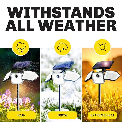 Bionic Flood Light 2 Pk Solar Lights Outdoor Waterproof, Ultra Bright 89 LEDs, 3 Heads Wide Angle Motion Sensor Outdoor Li...