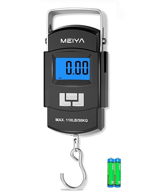 MEIYA Fish Scale 110lb/50kg Digital Fishing Scale with Backlit LCD, Portable Handle, Stainless Steel Hook & 2 AAA Batterie...