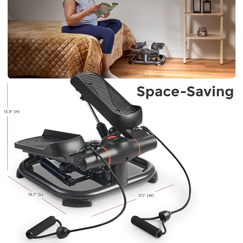 Sunny Health & Fitness 2-in-1 Premium Power Stepper with 400lbs Weight Capacity and Resistance Bands, Low-Impact Cardio, S...