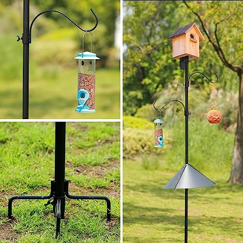 ERYTLLY Bird House Pole 80 Inch Bird Feeder Pole with Squirrel Baffle and 2 Hooks - Heavy Duty Bluebird Feeder Support Rod...