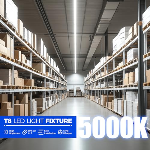 Barrina T8 LED Shop Light, 6FT 60W 8500LM 5000K, Clear Cover Linkable Garage Lights, V-Shape LED Light Fixture, Shop Light...