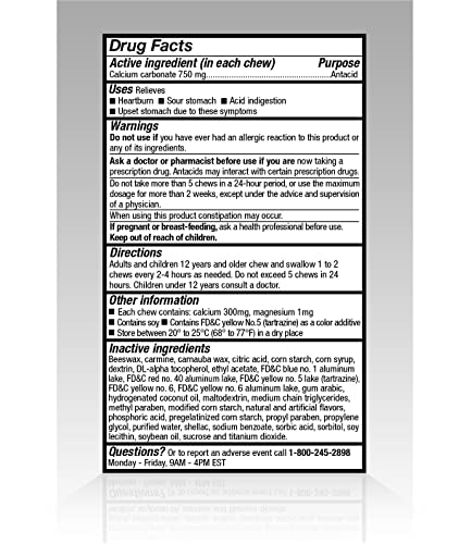 Amazon Basic Care Extra Strength Antacid SuperChews Chewable Tablets, Assorted Fruit, 90 Count (Previously SoundHealth) Orange, Pink, Yellow (Pack of 2)